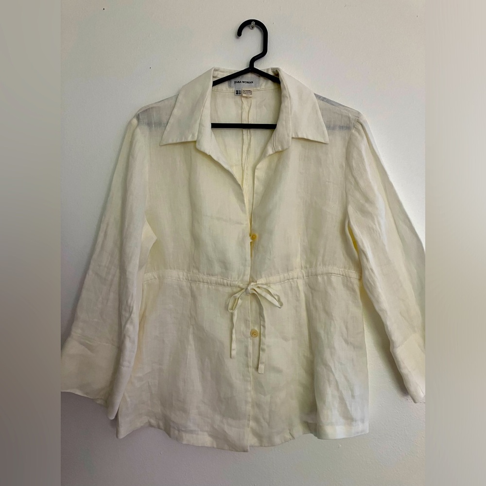 ZARA Woman Blouse Jacket Top New Flax/Linen size XL cream boho style